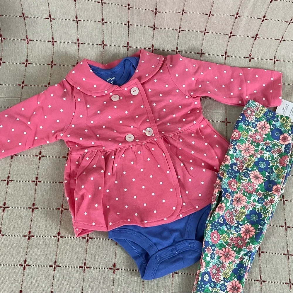 Set of Carters Baby Girl 3 piece Cardigan Sets Sz 9 months Bright Colorful New - Picture 2 of 3